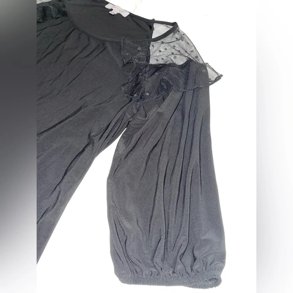 Emma & Olive Elegant Black Sheer Sleeve Top - Picture 6 of 7